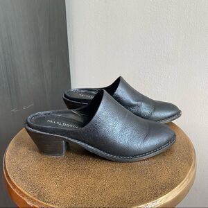 Kelsi Dagger Brooklyn black leather low 2” heel classic basic mules clogs shoes